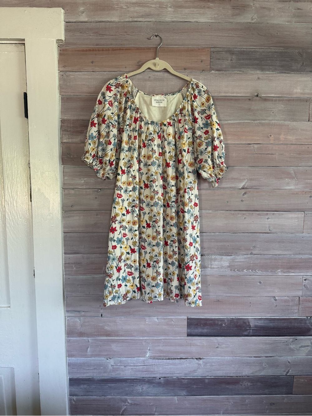 Hyacinth house red white blue yellow floral posie mini dress cotton size small